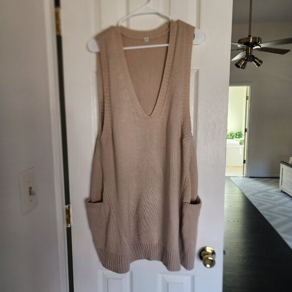 Hotouch Sweaters - Sweater Vest Knit Sleeveless Loose V-Neck Pullover Knitwear | Khaki | Medium